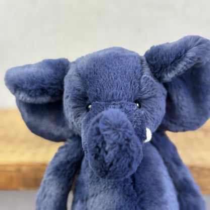 Jellycat Medium Bashful Navy Blue Elephant - Medium Blue With Tusks 12” BNWT