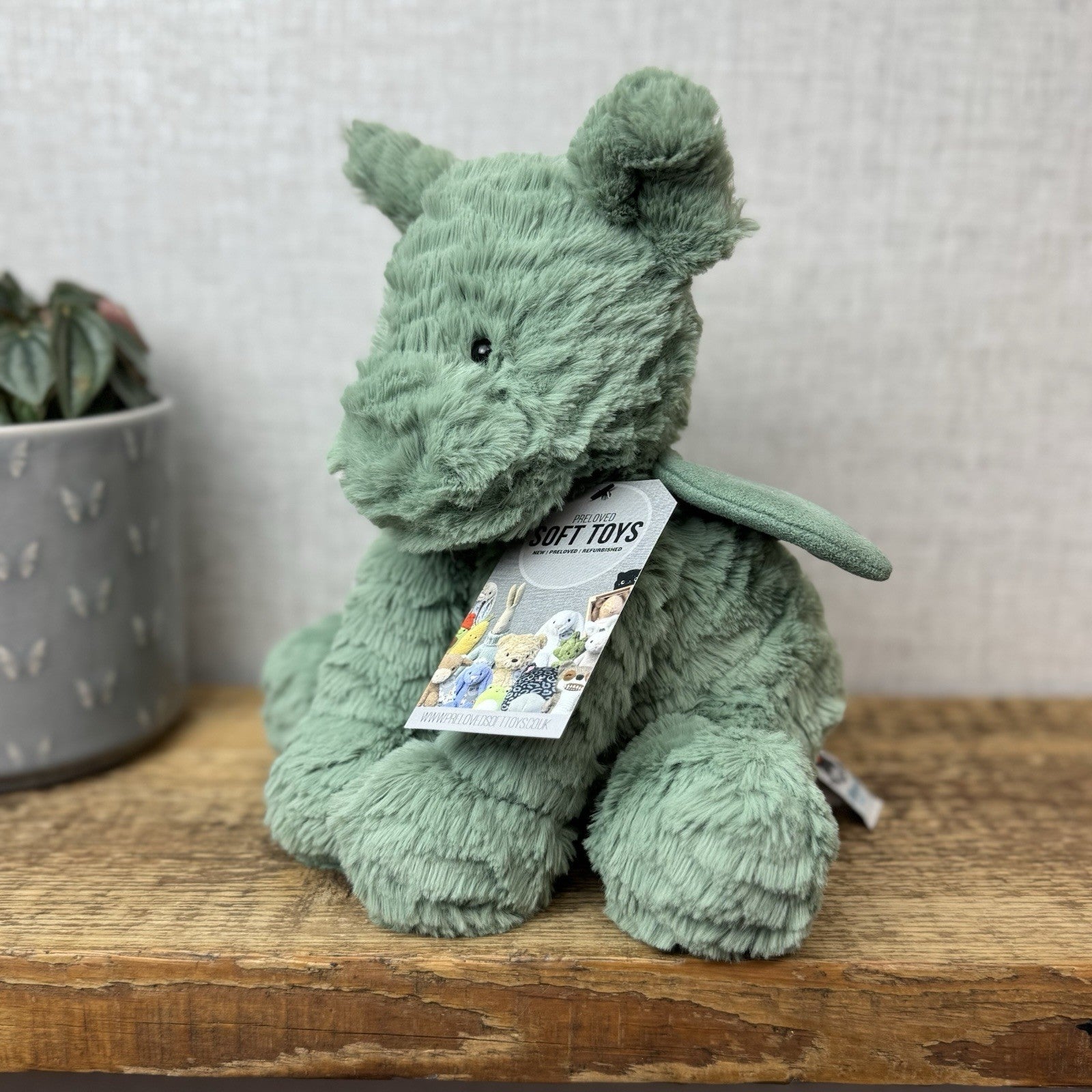 Jellycat Fuddlewuddle Dragon - Green/sage Dragon Textured Beanie Soft Toy 9"