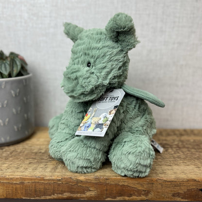 Jellycat Fuddlewuddle Dragon - Green/sage Dragon Textured Beanie Soft Toy 9"