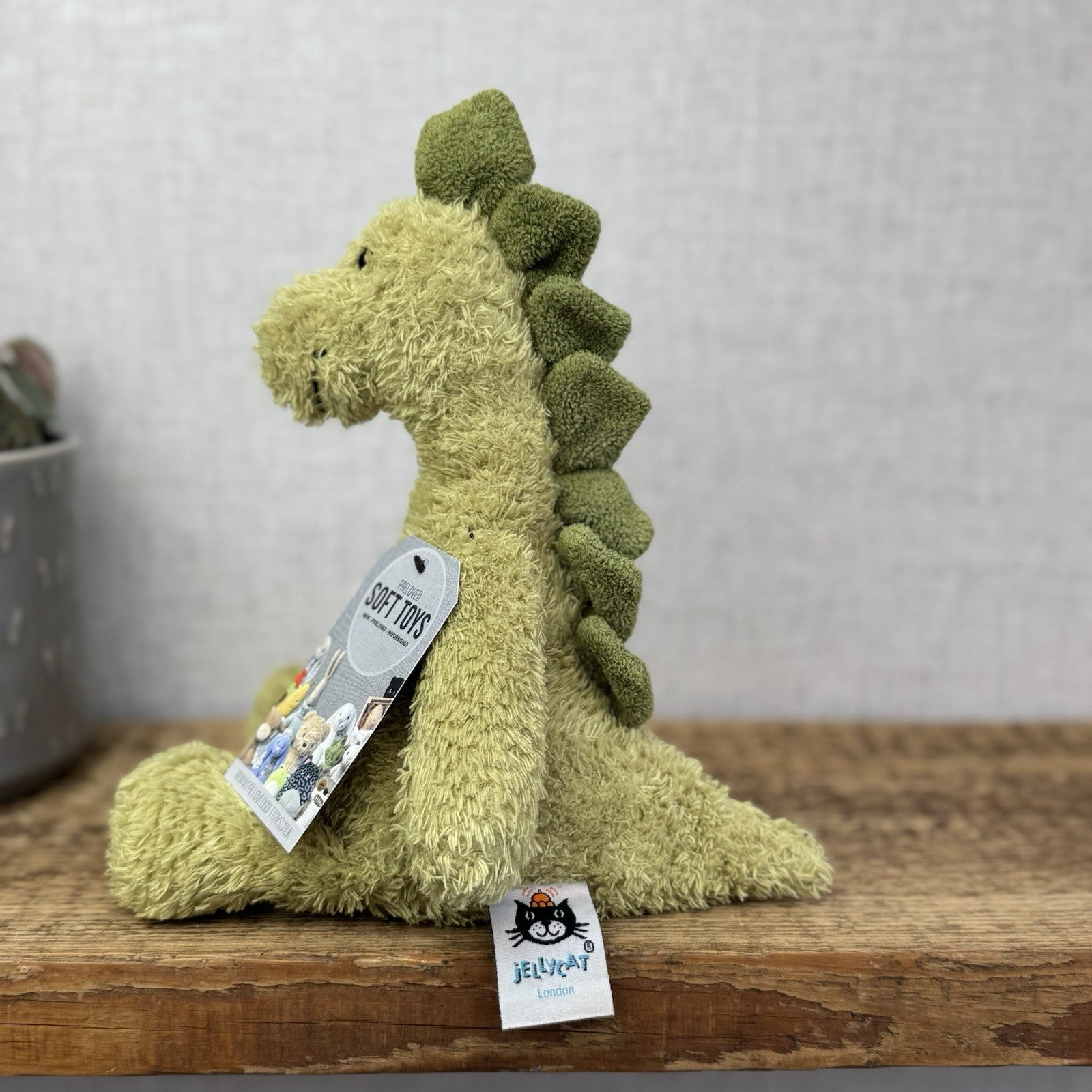 Jellycat Dippy Dinosaur - Sitting Green Curly Textured Dino Plush Rare 12"