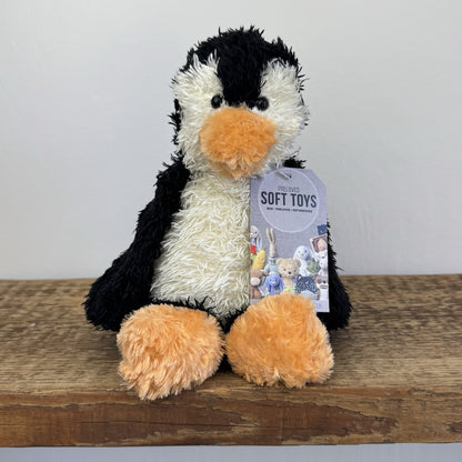 Jellycat Small Bunglie Penguin - Black/White Curly Fur Beanie Penguin Bird 11"
