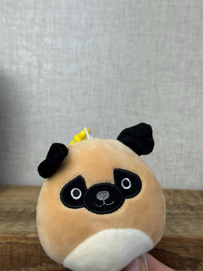 Squishmallow Keyring Clip Bagcharm - Prince Pug Clip Pug Squish Soft Toy 4"