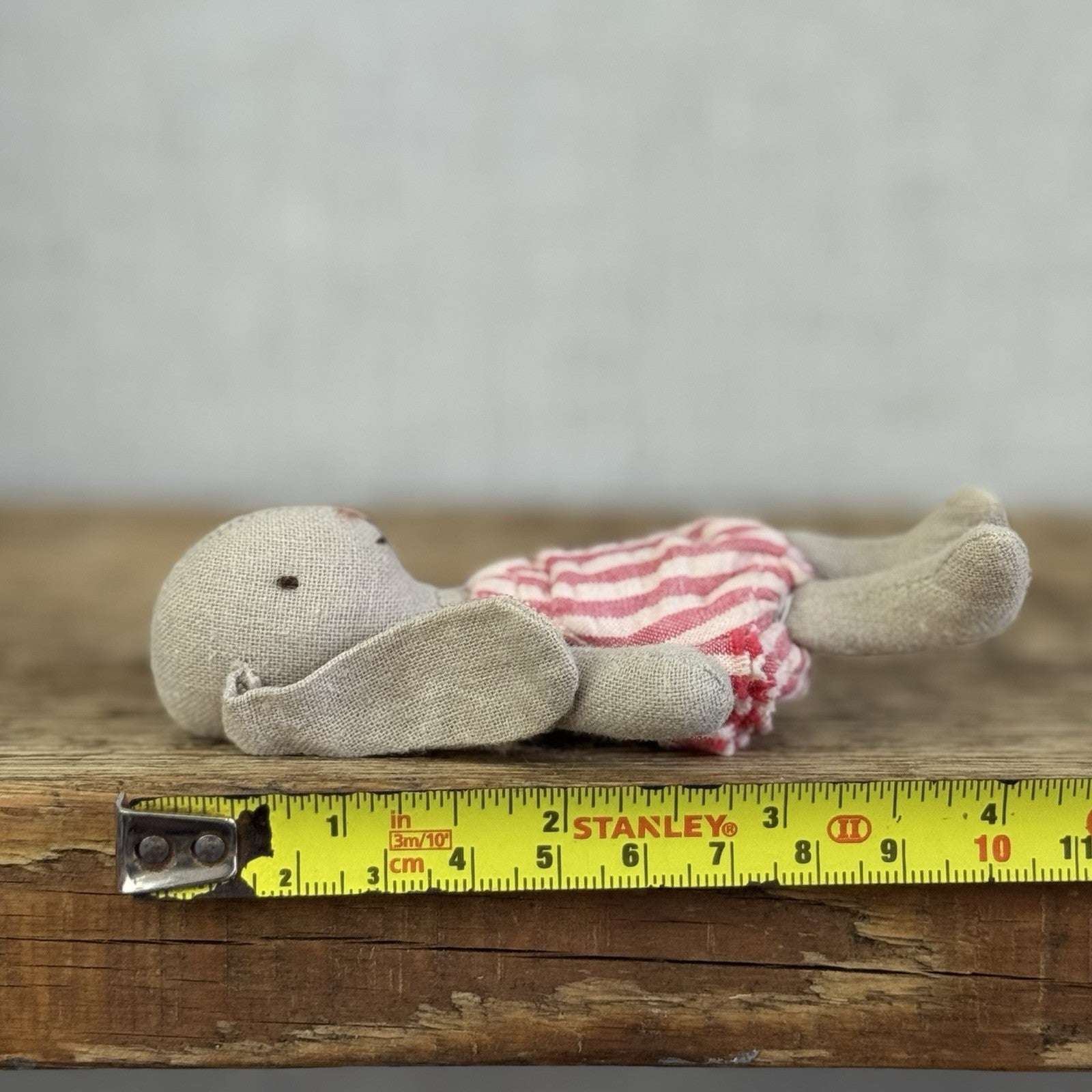 Maileg Micro Bunny Baby - Retired Baby Maileg Rabbit In Red Stripe Frilly Romper