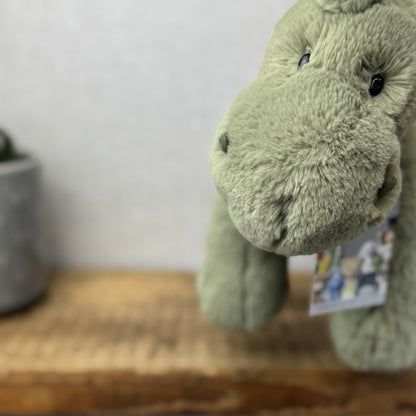 Jellycat Medium Huggady Dinosaur- Floppy Green Dino Soft Toy Retired 10"