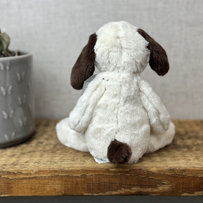 Jellycat Small Puffles Dog -Super Soft White & Brown Retired Puppy Beanie 8”