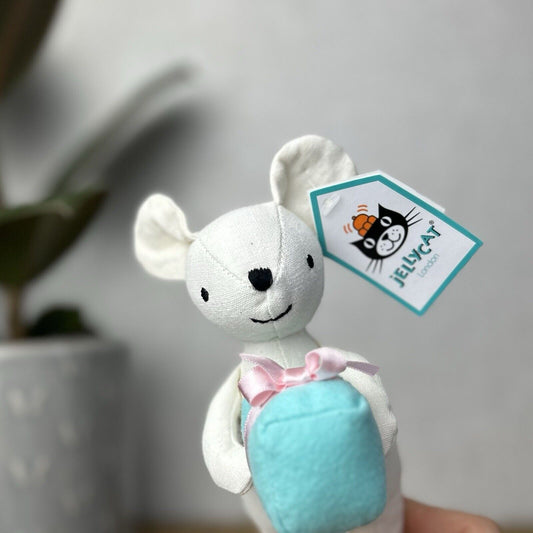 Jellycat Mini Messenger Mouse - Mouse With A Present - Mouse Tiny White - NEW