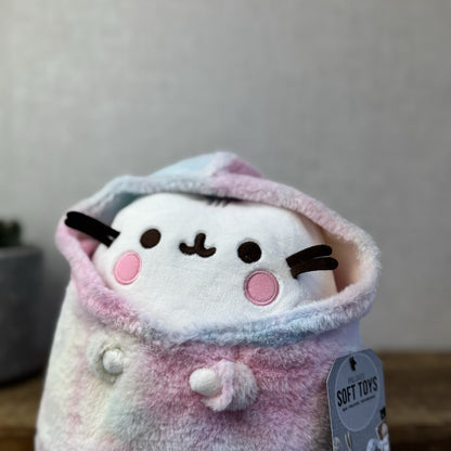 Pusheen Tie Dye Hoodie - Pusheen Cat White With Tye Dye Jumper Plush 10"