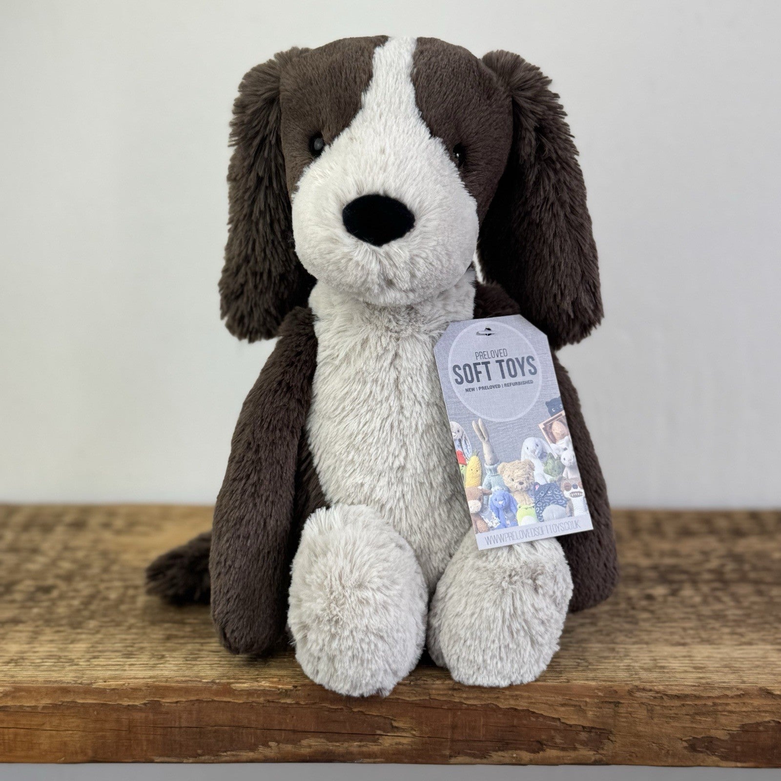 Jellycat Medium Fudge Puppy - Brown/Cream Soft Toy Dog Spaniel Beanie Pup 12" 