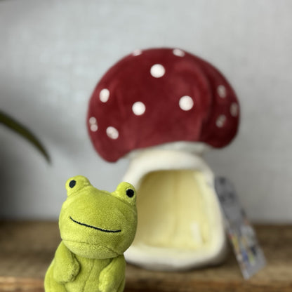 Jellycat Forest Fauna Mushroom Frog - Toadstool House Mini Frog Beanie Plush 8"