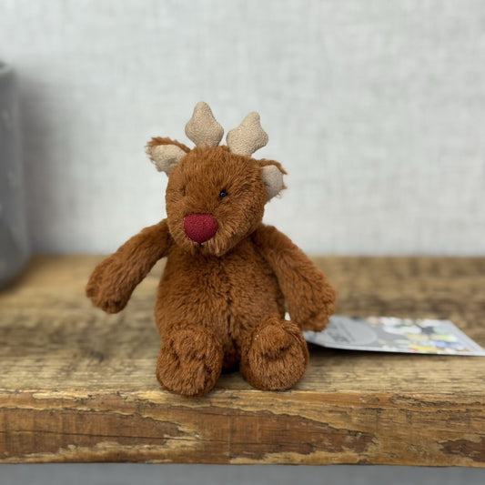Jellycat Tiny Bashful Baby Reindeer Red Nose - Tiny Brown Jellycat Reindeer 5”