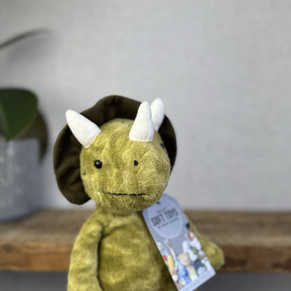 Jellycat Trevor Triceratops - Mottled Mix Green Dinosaur Beanie Plush Toy 12"