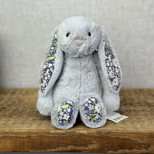 Jellycat Small Blossom Silver Bunny "Bloom" BNWT Purple Floral Ears Grey Bunny