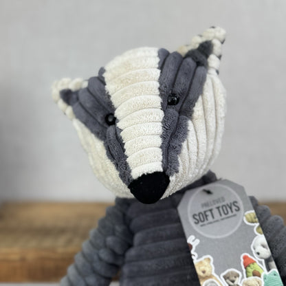 Jellycat Medium Cordy Roy Badger - Grey Corduroy Badger Beanie Plush Large 16"