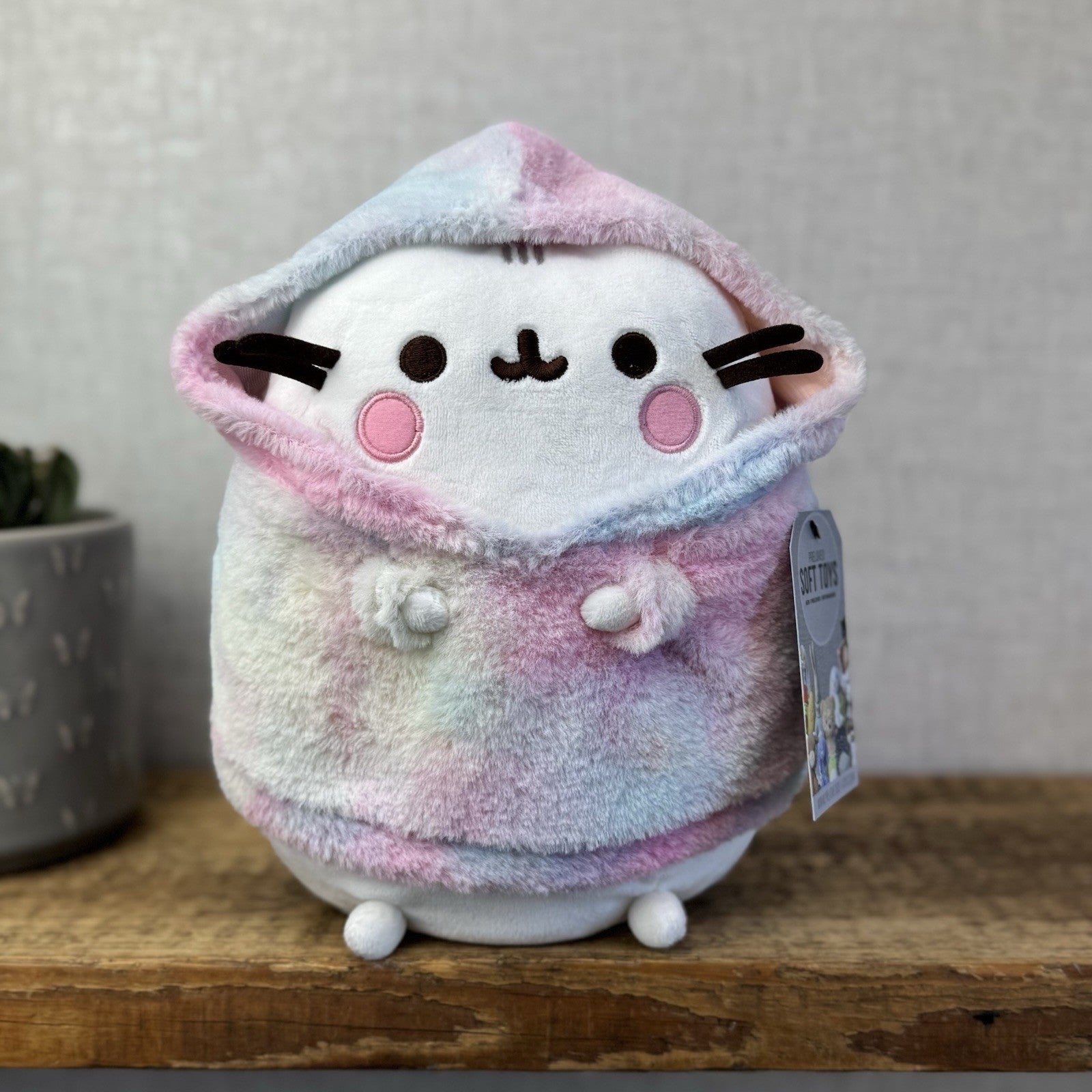 Pusheen Tie Dye Hoodie - Pusheen Cat White With Tye Dye Jumper Plush 10"