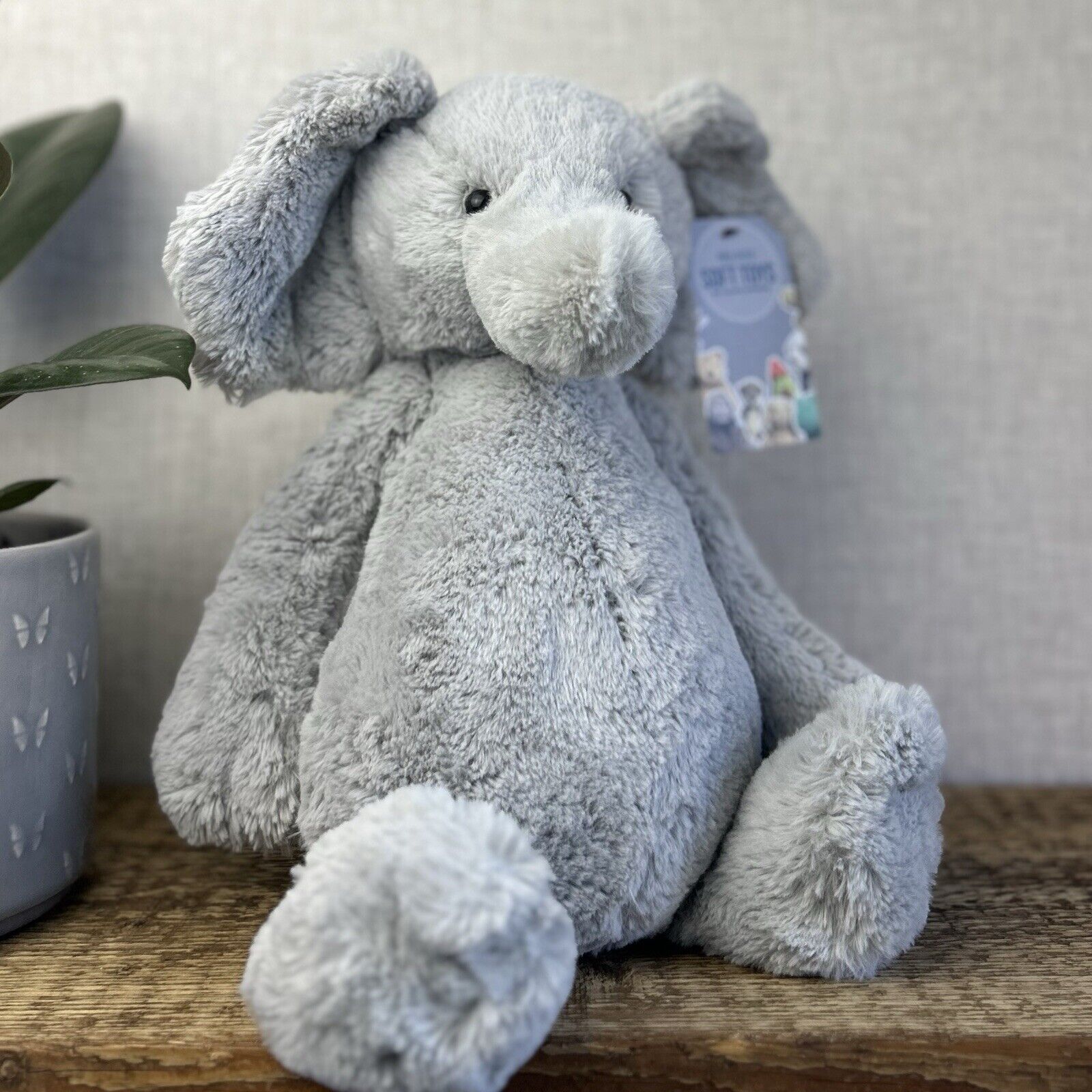Jellycat Large Bashful Elephant - Large Grey Elephant Beanie 16” - Rare Retired