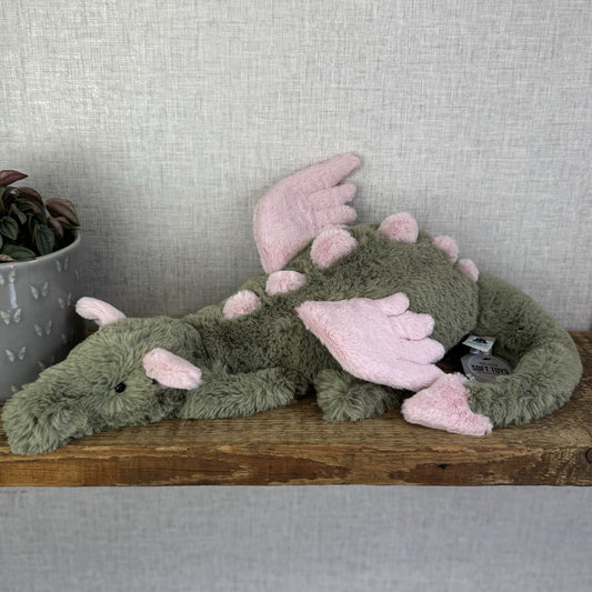 Jellycat Malachy Dragon - Green / Pink Plush Large Jellycat Dragon NWOT 18"