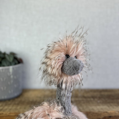 Jellycat Medium Odette Ostrich - Fluffy Pink/Grey Mix Beanie Bird Toy 18"