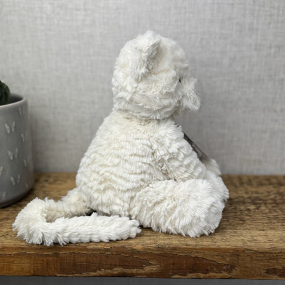 Jellycat Medium Fuddlewuddle Kitty - White Textured Sitting Cat Beanie Plush 8”