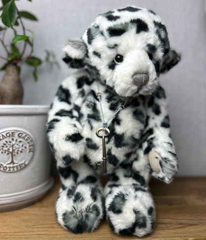 Charlie Bear Akhuti - Leopard Print Jointed Bear - Artist Bear - White & Grey 