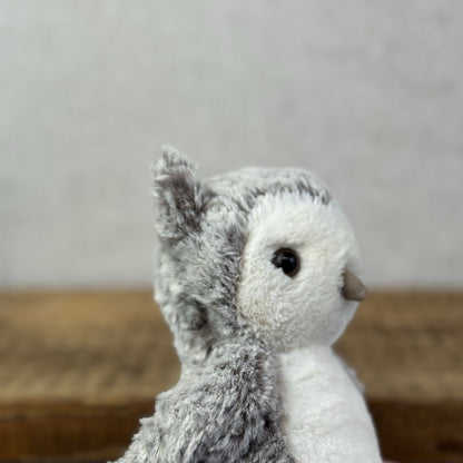 Jellycat Barney Owl Chick - Beige/grey Mix Texture Fur Beanie Rare Retired 8"