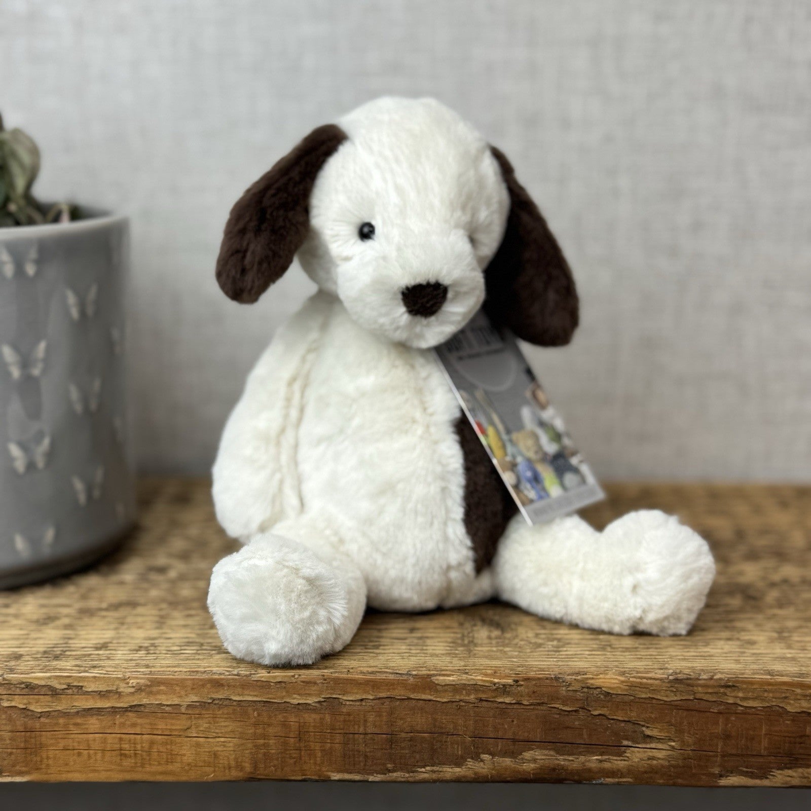 Jellycat Small Puffles Dog -Super Soft White & Brown Retired Puppy Beanie 8”