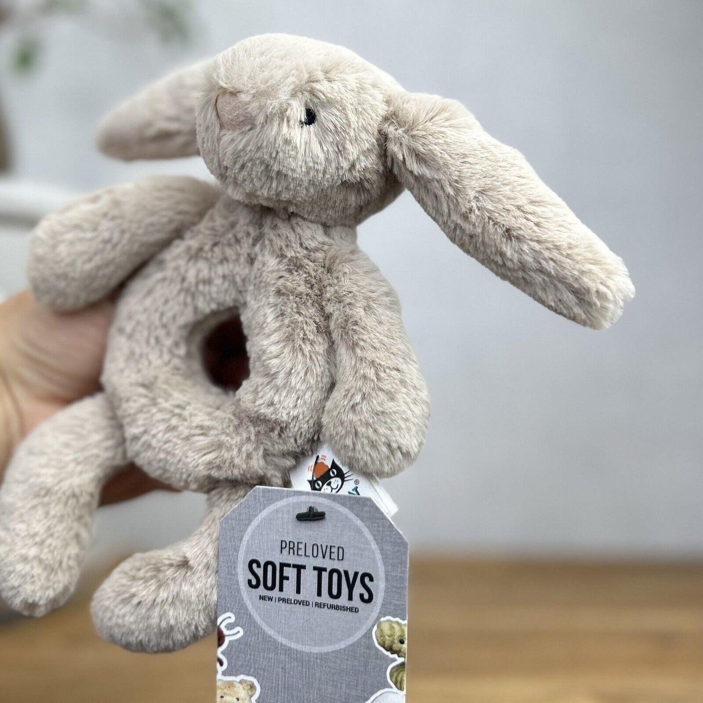 Jellycat Bashful Beige Bunny Ring Rattle - Beige Bunny Rattle Ring Soft Toy Baby