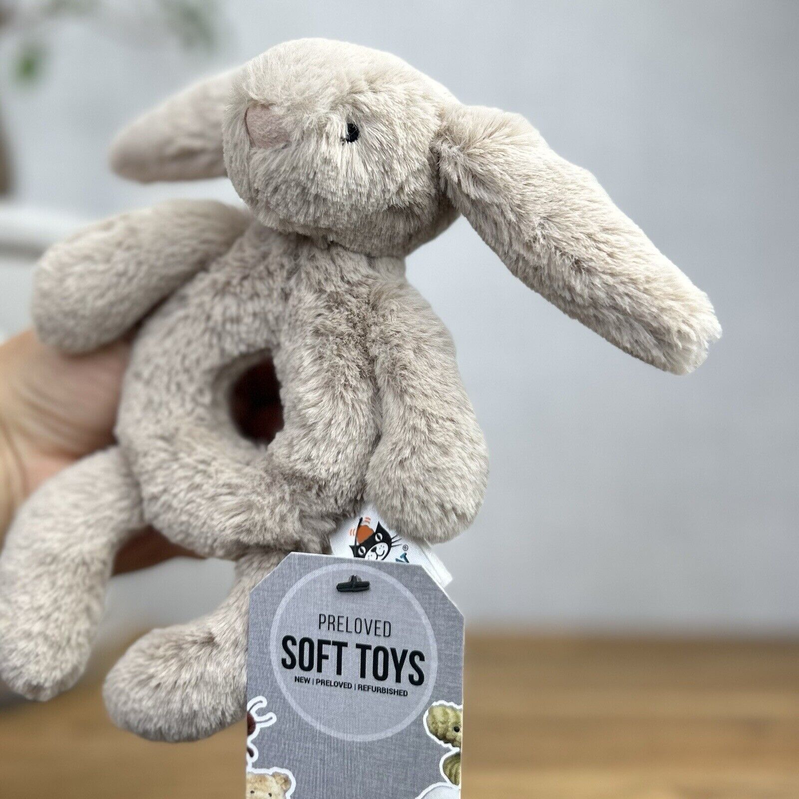 Jellycat Bashful Beige Bunny Ring Rattle - Beige Bunny Rattle Ring Soft Toy Baby