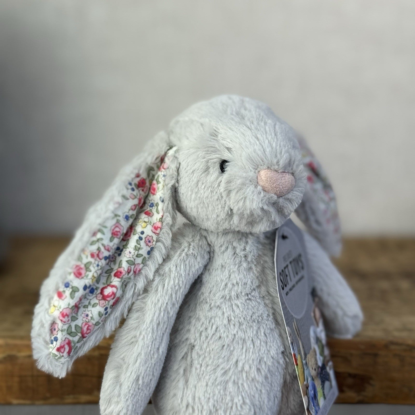 Jellycat Small Silver Blossom Bunny - Grey Bunny Blossom Ears White Tail 8”