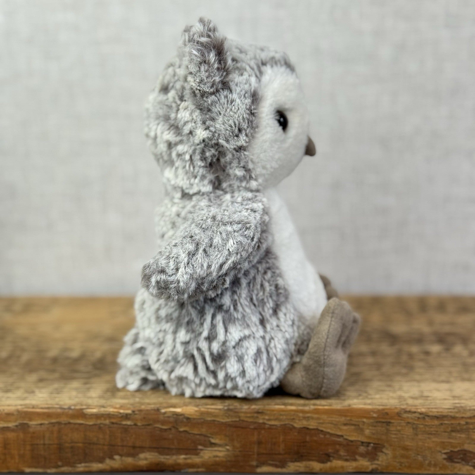 Jellycat Barney Owl Chick - Beige/grey Mix Texture Fur Beanie Rare Retired 8"
