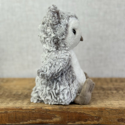 Jellycat Barney Owl Chick - Beige/grey Mix Texture Fur Beanie Rare Retired 8"