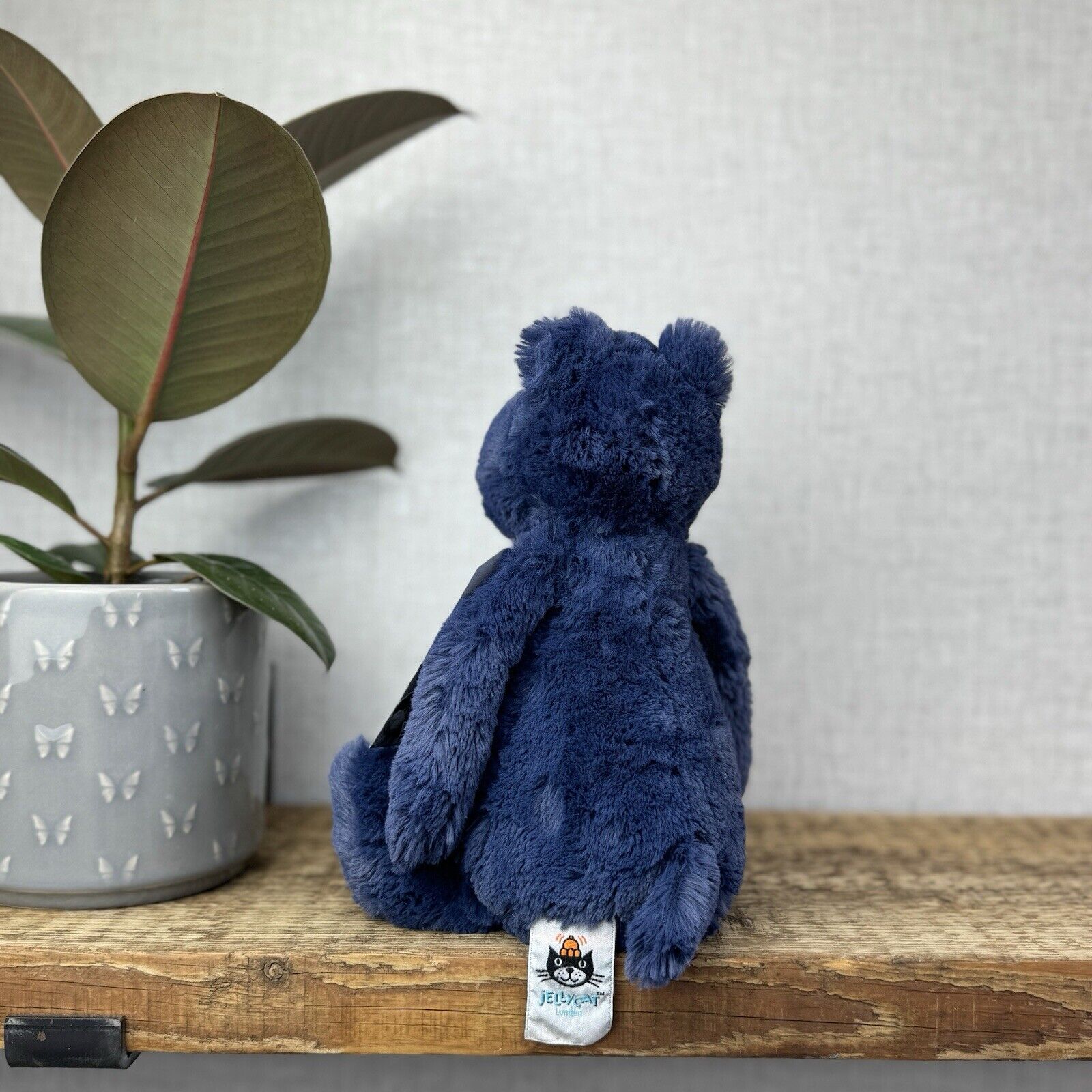 Jellycat Medium Navy Bashful Rhino - Medium Rhino Dark Blue Sitting Beanie Plush