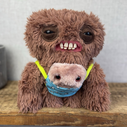 Fuggler Double Trouble - Squidge & Baby Brown Fluffy Funny Ugly Monster Rare