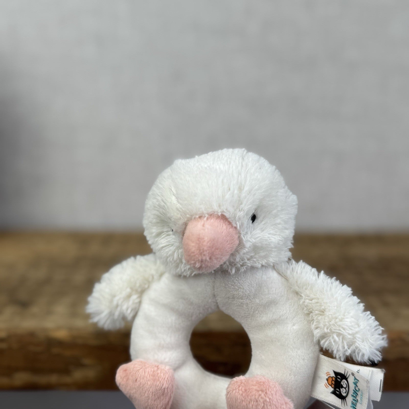 Jellycat Baby Clucky Ducky Grabber - Pale Yellow Bird Sensory Rattle Toy Ring