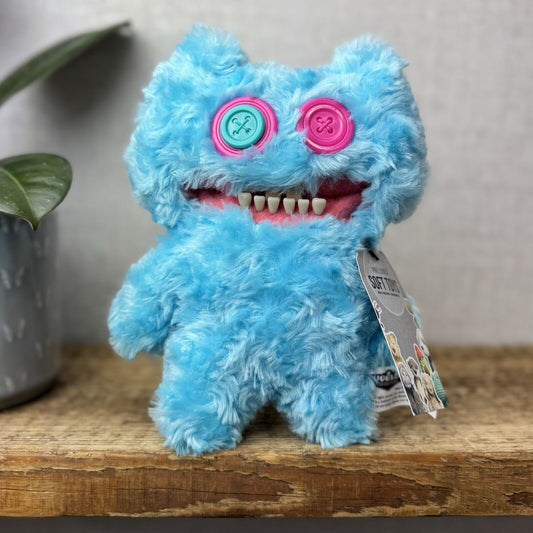 Fuggler Blue Stinkface - Blue Curly Fur Snuggly Funny Fuggler Button Eyes