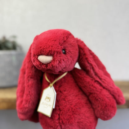 Jellycat Original Bashful Luxe Bunny Scarlett - Red Fluffy Bunny White Tail NWT