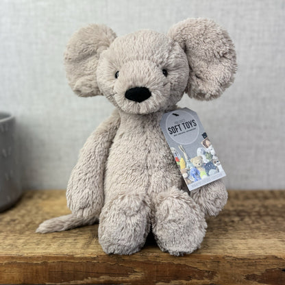 Jellycat Medium Bashful Mouse With Whiskers - Retired Grey Sitting Mouse 12"