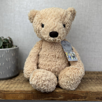 Jellycat Medium Finley Bear - Beige Textured Beanie Soft Toy Bear Retired 16"