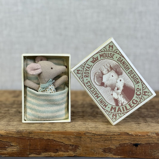 Maileg Sleepy/Wakey Baby Mouse In Matchbox - Royal Mouse Baby New
