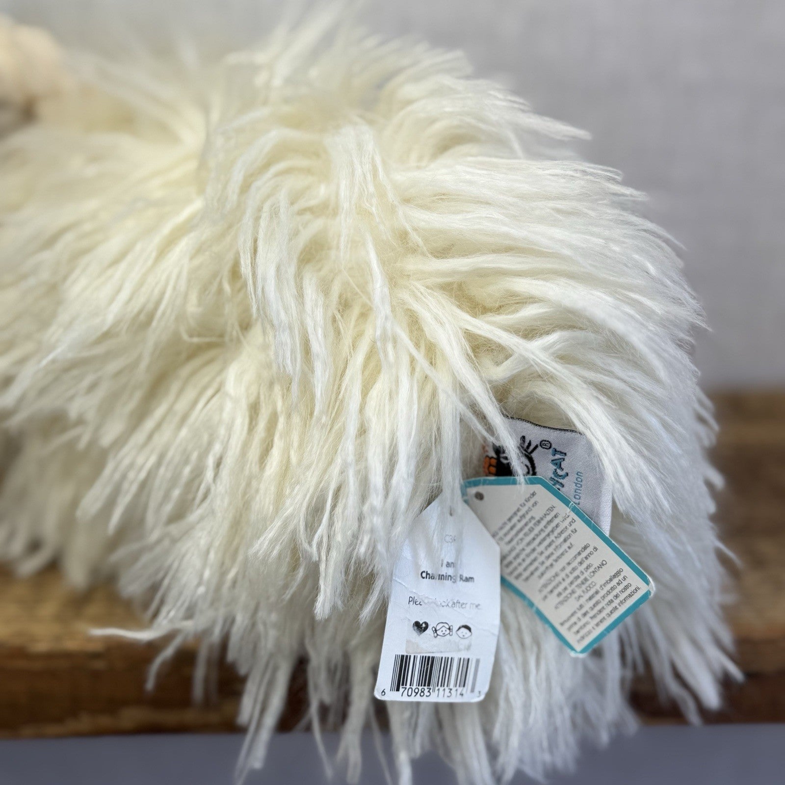 Jellycat Charming Ram - Large Fluffy Long Haired Sheep/Ram Farm Animal Tags 12"