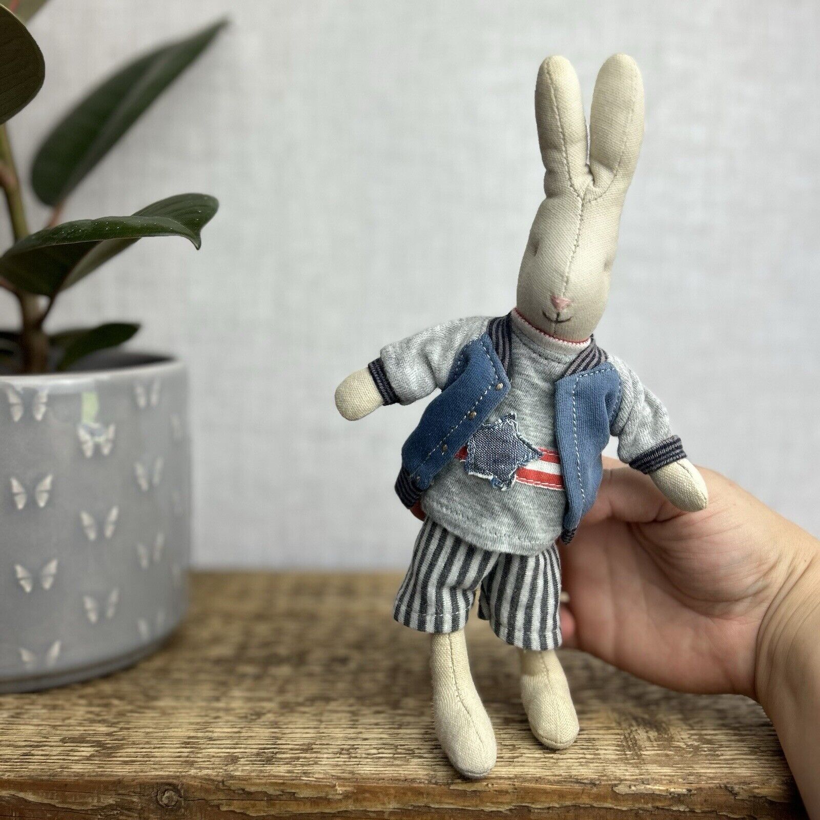 Maileg Mini Rabbit Boy With Clothing - Retired Rabbit Boy Collectible - Star Top
