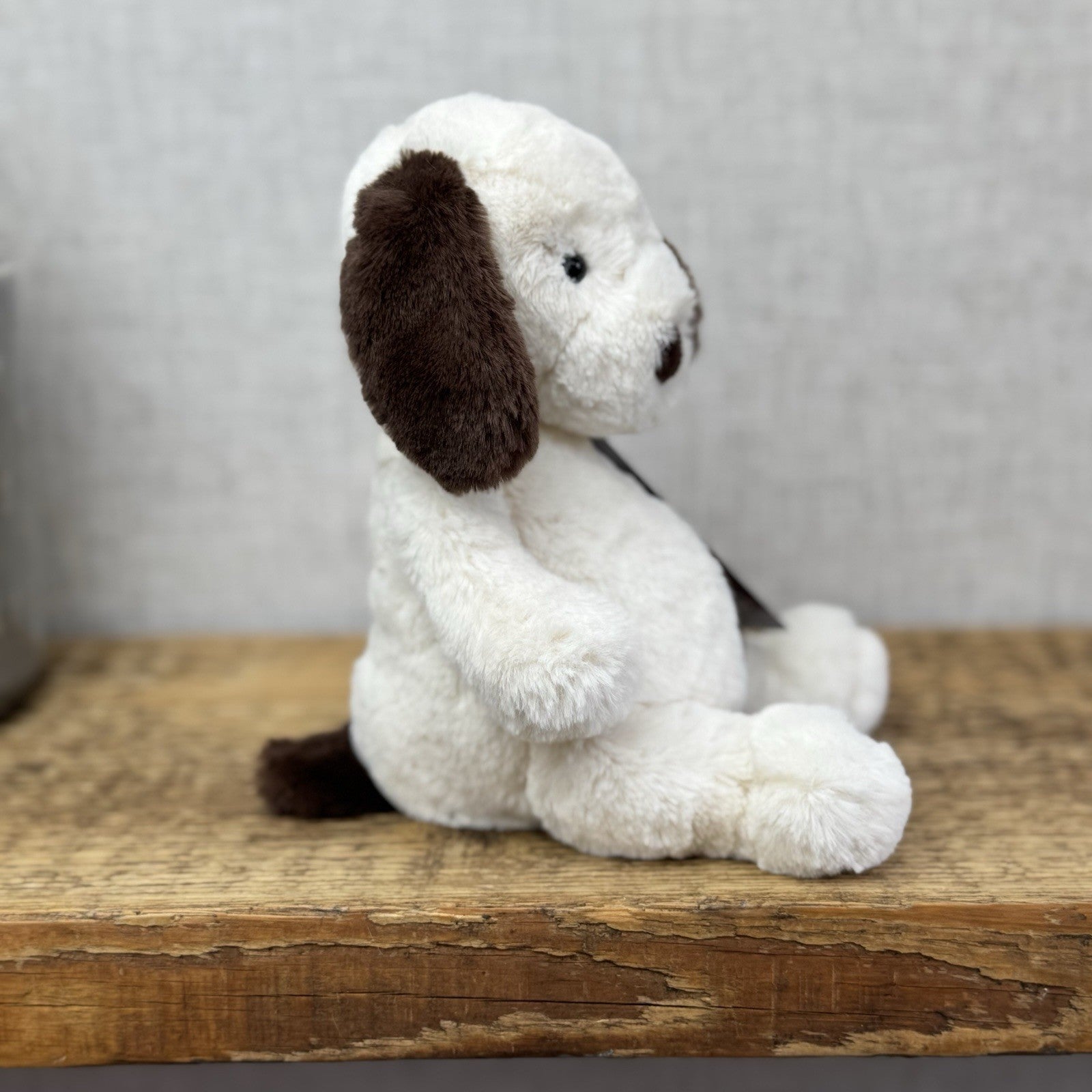 Jellycat Small Puffles Dog -Super Soft White & Brown Retired Puppy Beanie 8”