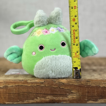 Squishmallows Tove The Mothman Clip / Keyring Squish Green Fluffy Cute 3.5”