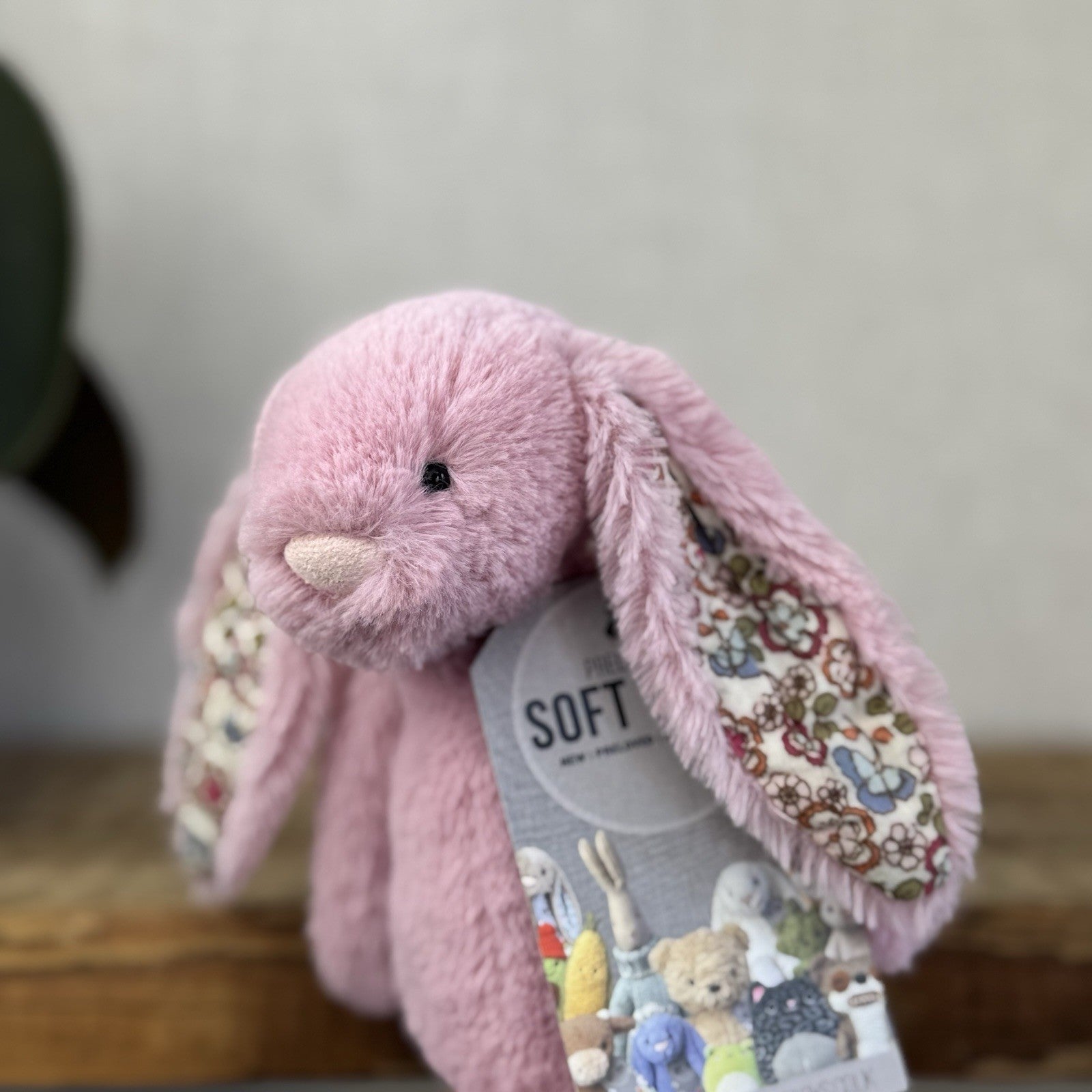 Jellycat Small Blossom Tulip Pink Bunny Rabbit - Older Style Fabric Ears Floral