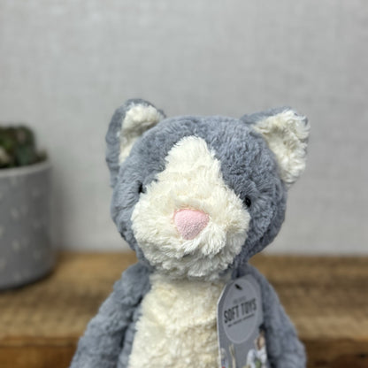 Jellycat Tuffet Cat - Medium Grey Kitten Kitty Beanie Plush Textured Retired 12"