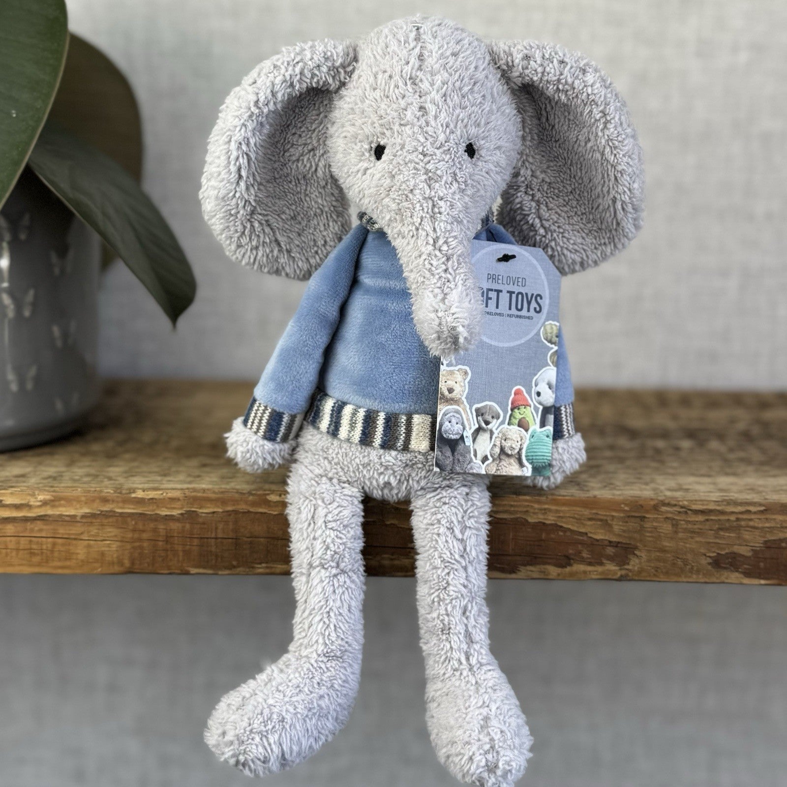 Jellycat Lingley Elephant - Texture Grey Elephant Blue Jumper Retired Beanie 11”