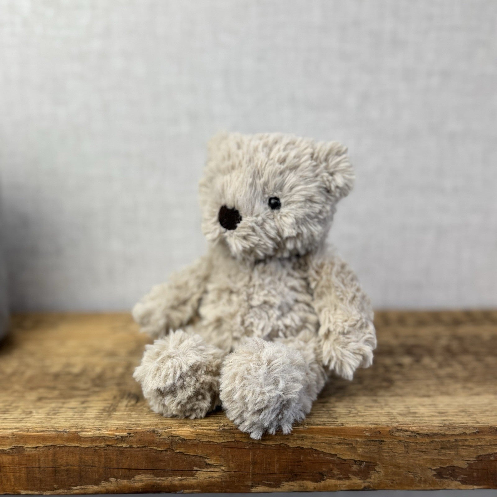 Jellycat Small Fletcher Bear - Retired Small Textured Light Grey Bear Beanie 7"