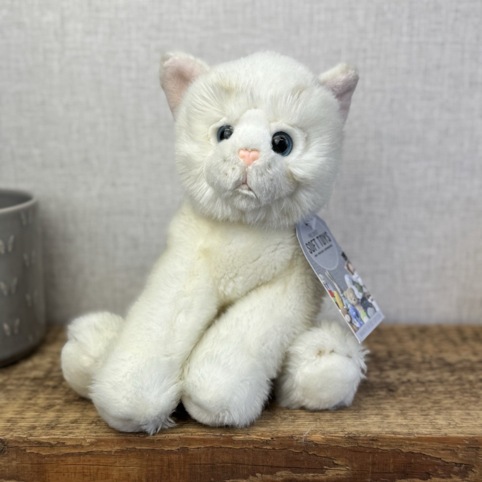 Paws White Short Haired Fluffy Cat Beanie Blue Eyes Realistic Cat Toy 12"