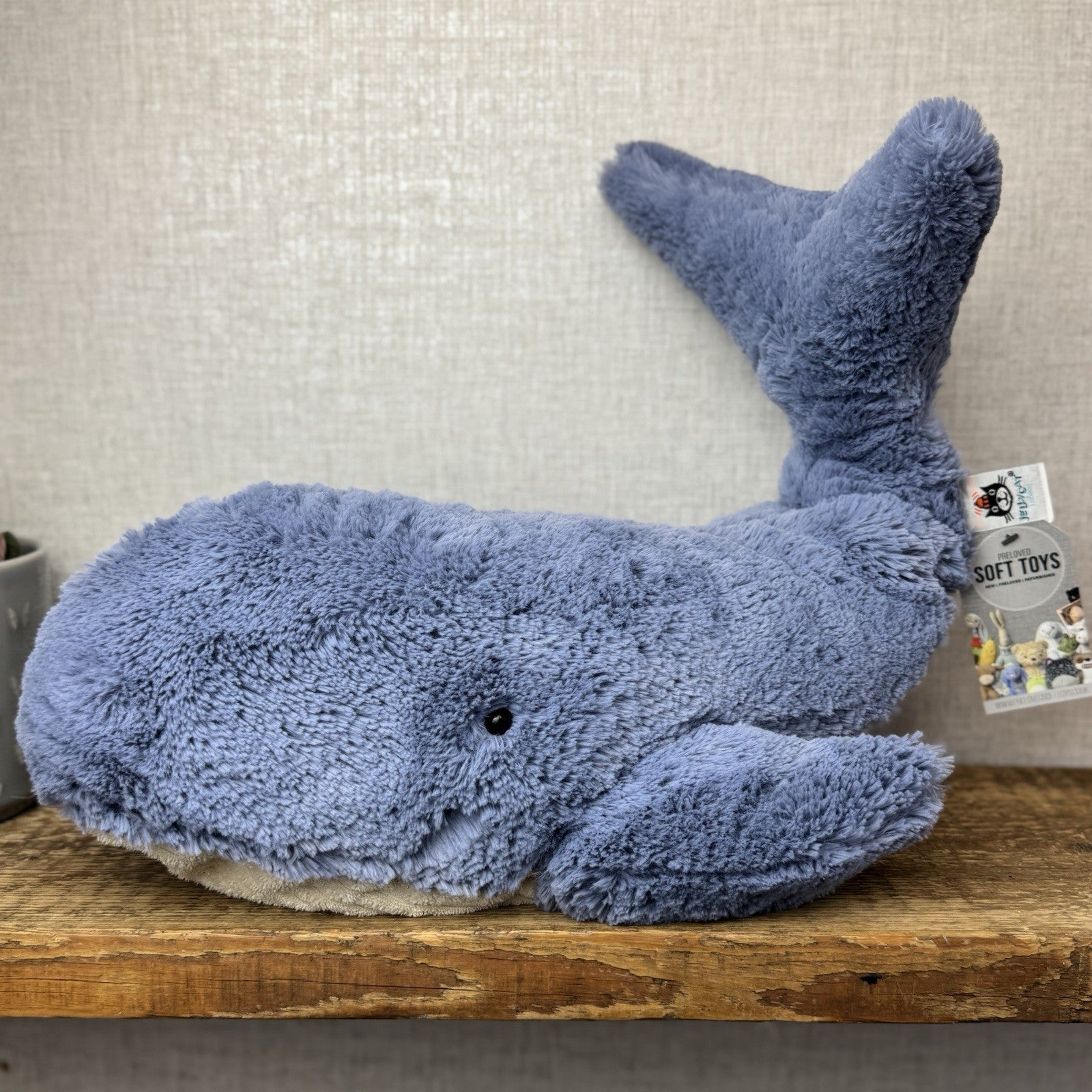 Jellycat Large/Huge Wilbur Whale 18” Big Blue Soft Whale Plush Beanie Retired 
