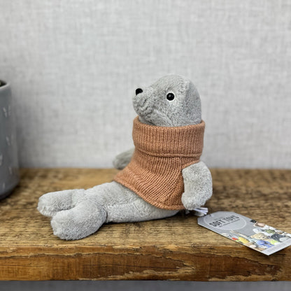 Jellycat Cozy Crew Seal - Seal Beanie In A Jumper Poloneck Plush Retired  8"