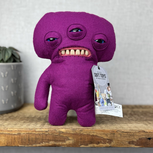 Fuggler Funny Ugly Monster Annoyed Alien Three Eyed Purple Alien Plush Felt 9"